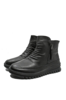 Imagine Ghete ankle cu două fermoare, negre, din piele naturală FLG1066