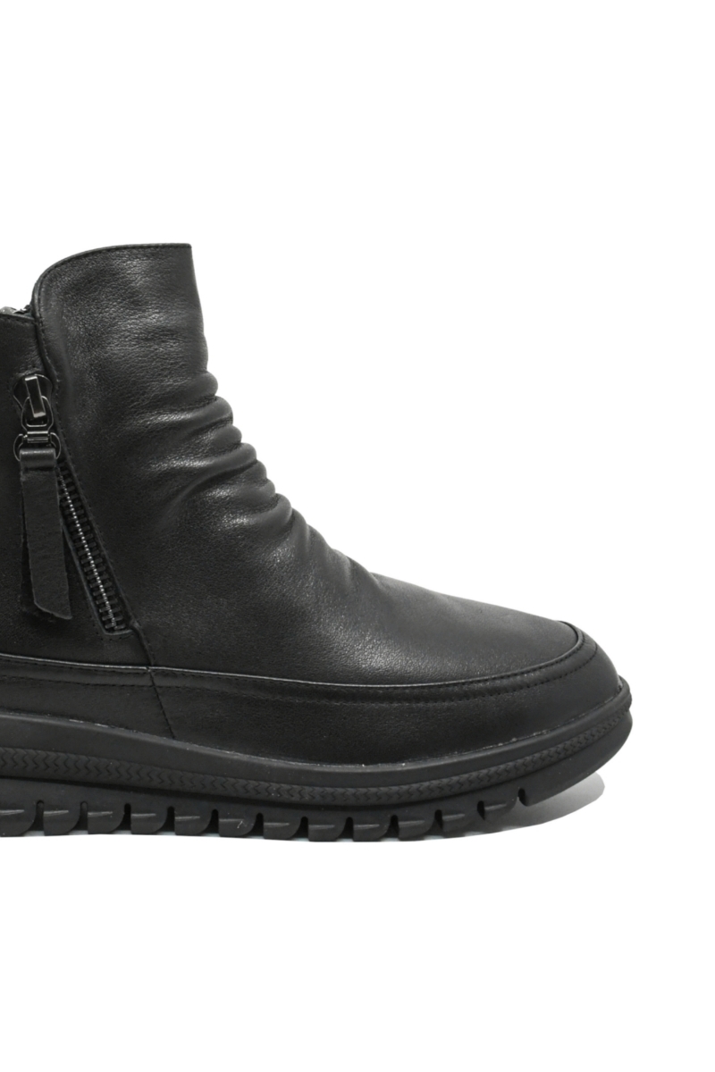 Imagine Ghete ankle cu două fermoare, negre, din piele naturală FLG1066