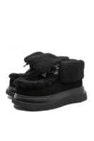 Imagine Ghete ankle cu blăniță decorativă, negre, din piele întoarsă FLGM821