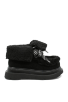 Imagine Ghete ankle cu blăniță decorativă, negre, din piele întoarsă FLGM821