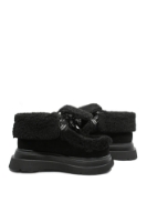 Imagine Ghete ankle cu blăniță decorativă, negre, din piele întoarsă FLGM821