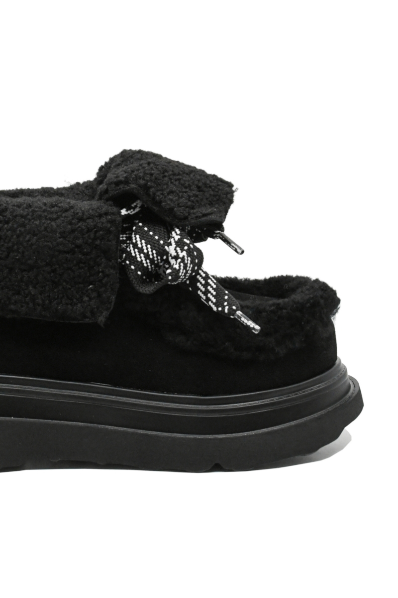 Imagine Ghete ankle cu blăniță decorativă, negre, din piele întoarsă FLGM821