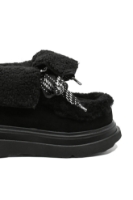 Imagine Ghete ankle cu blăniță decorativă, negre, din piele întoarsă FLGM821