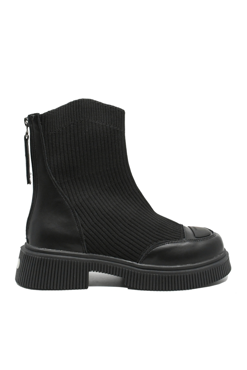 Imagine Ghete platformă negre din piele naturală cu carâmb textil FLG7199