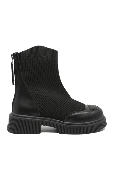 Imagine Ghete platformă negre din piele naturală cu carâmb textil FLG7199