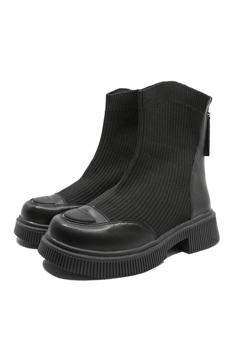 Imagine Ghete platformă negre din piele naturală cu carâmb textil FLG7199