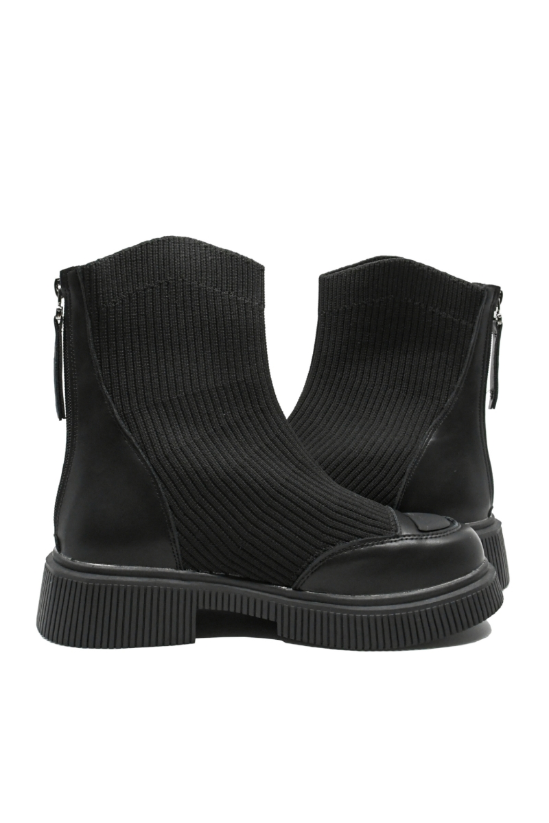 Imagine Ghete platformă negre din piele naturală cu carâmb textil FLG7199