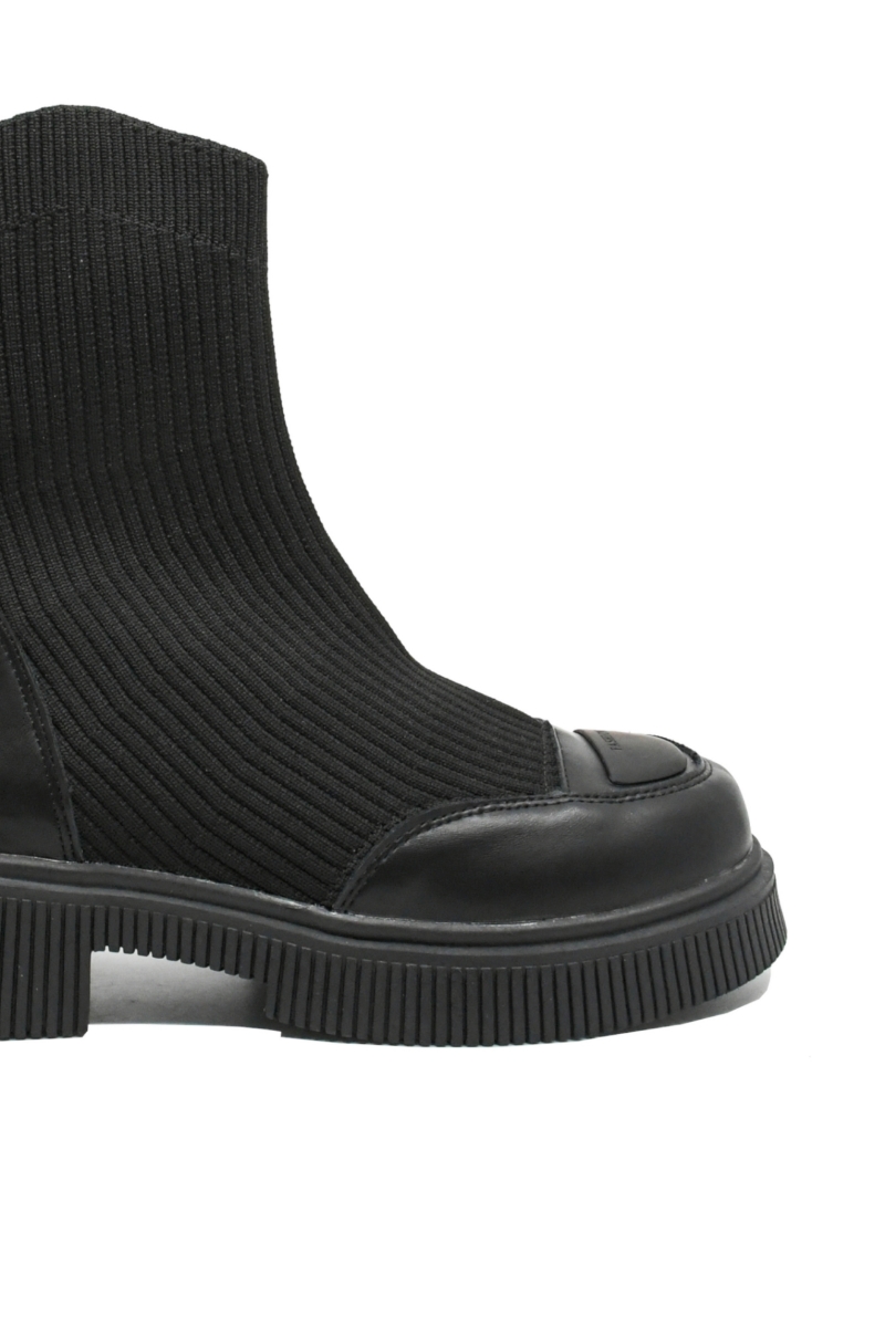 Imagine Ghete platformă negre din piele naturală cu carâmb textil FLG7199