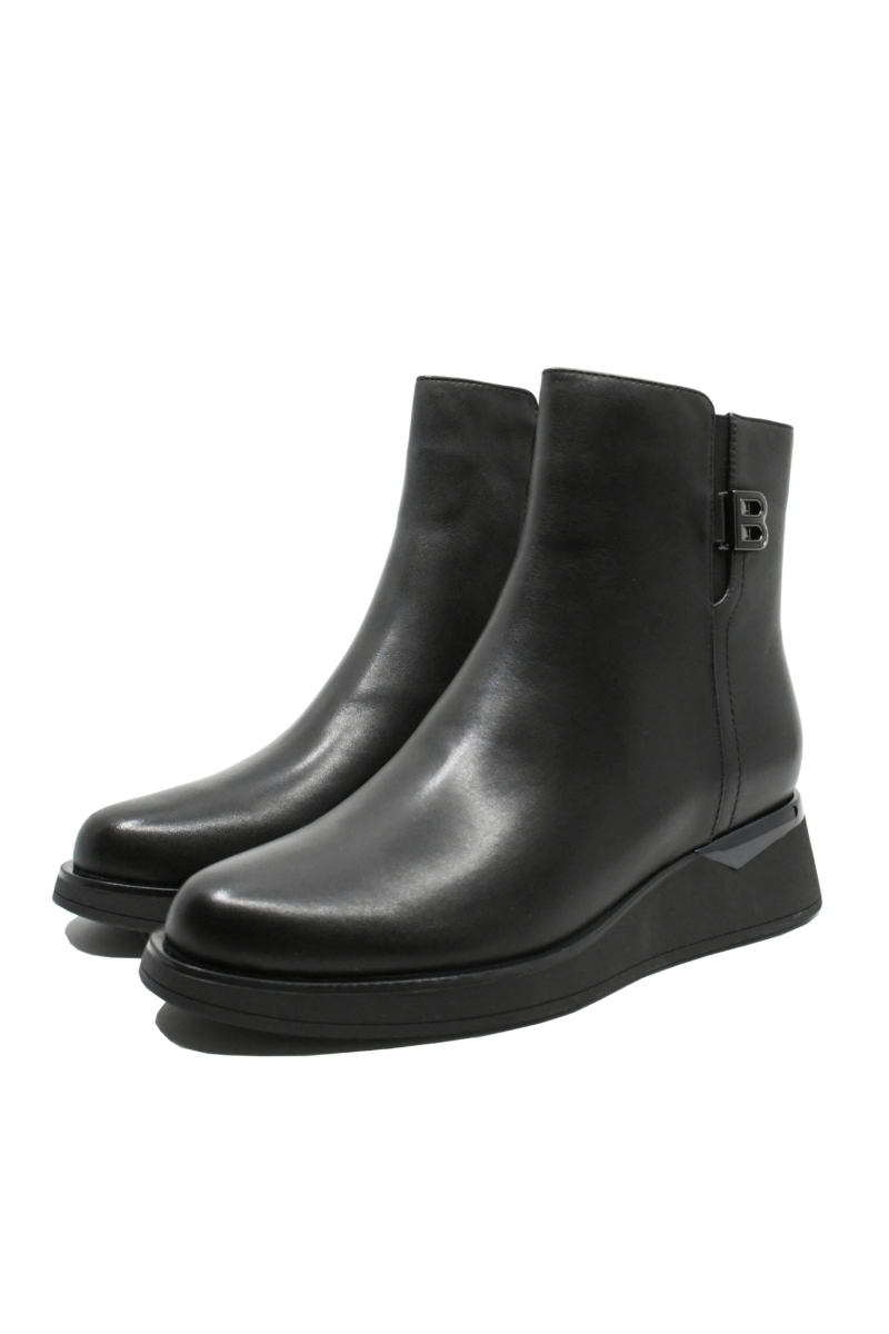 Imagine Botine damă wedge, negre din piele naturală FLGH1102