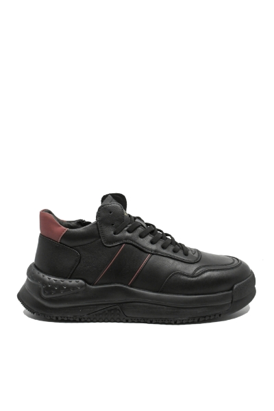 Imagine Ghete bărbați stil sport din piele naturală, negre cu detalii grena FNX2001