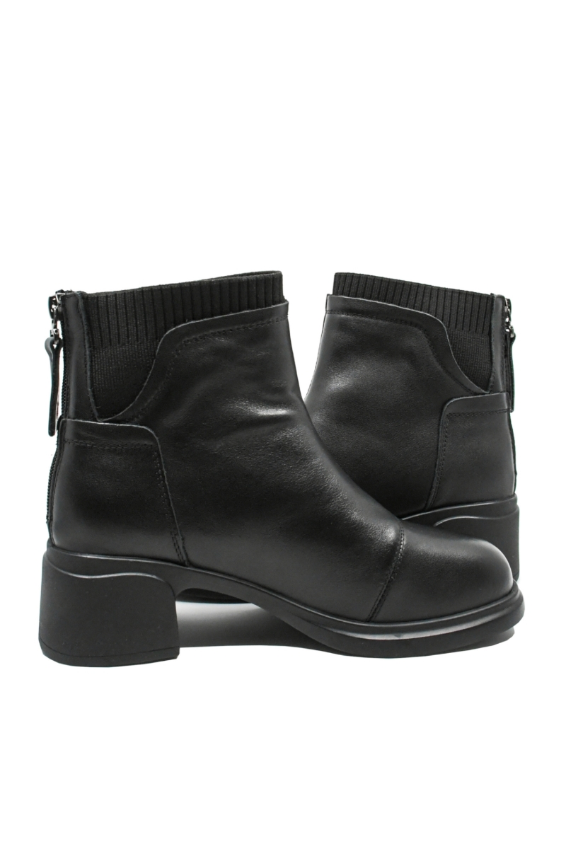 Imagine Ghete ankle negre din piele naturală, cu inserție textilă FNX6631-2