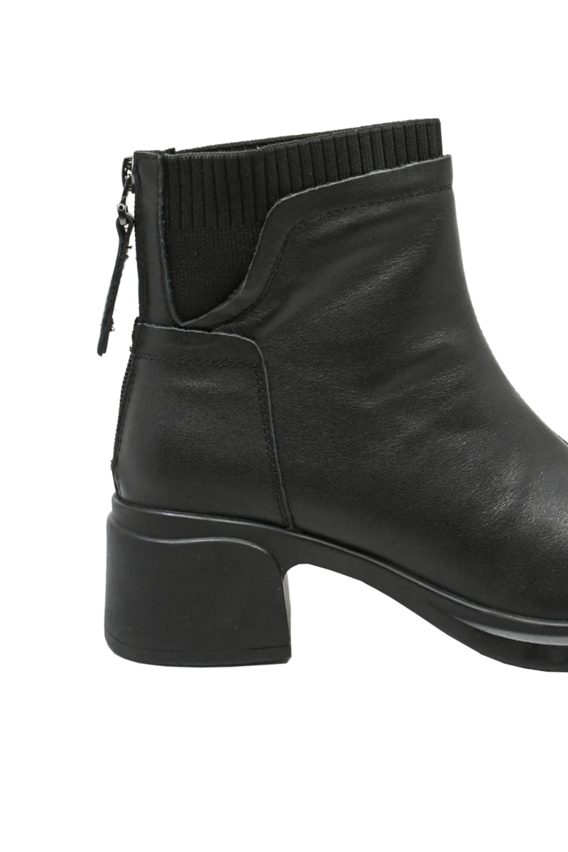 Imagine Ghete ankle negre din piele naturală, cu inserție textilă FNX6631-2