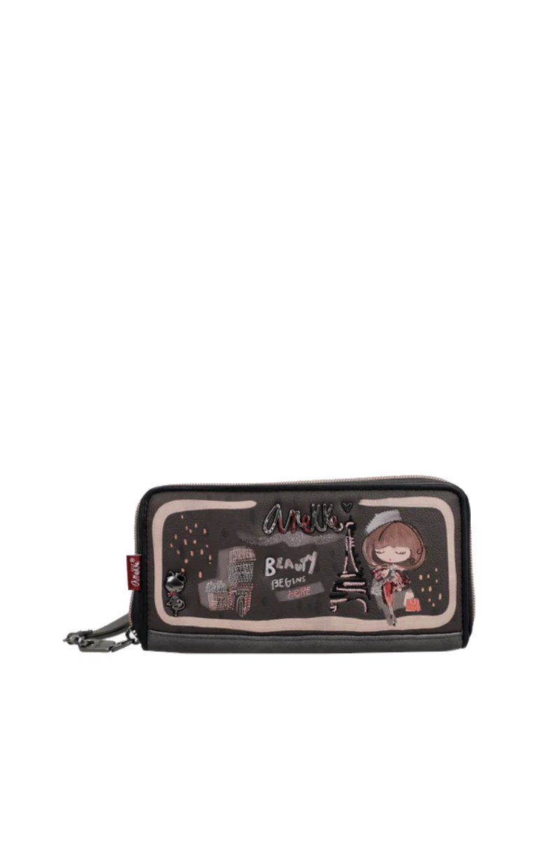 Imagine Portofel mare cu protecție RFID și curea de mână, maro, colecția Mademoiselle, 41809-908