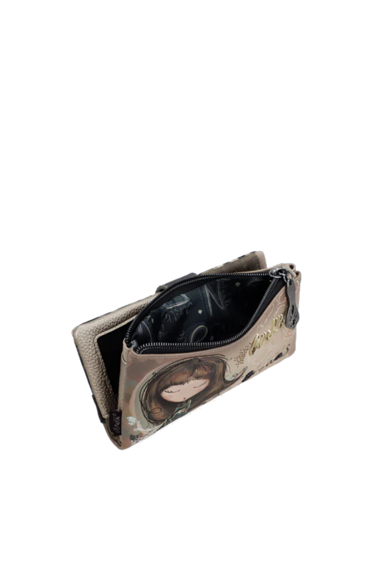 Imagine Portofel flexibil mare RFID, cu fermoar și clapetă, kaki, colecția Real, 41709-907