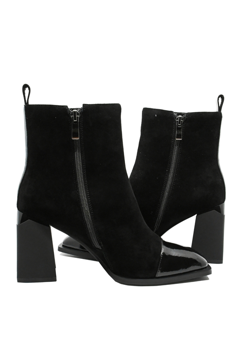 Imagine Botine damă negre, din piele întoarsă cu vârf din lac GOR2536