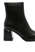 Imagine Botine damă negre, din piele naturală cu vârf pătrat și detalii metalice GOR2534