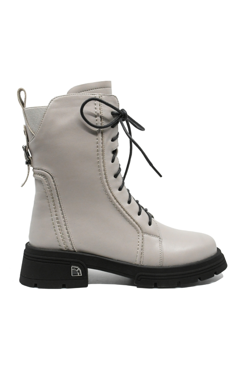 Imagine Ghete damă înalte, gri, din piele naturală cu șireturi lungi GOR2507