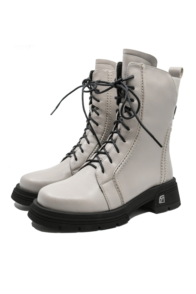 Imagine Ghete damă înalte, gri, din piele naturală cu șireturi lungi GOR2507