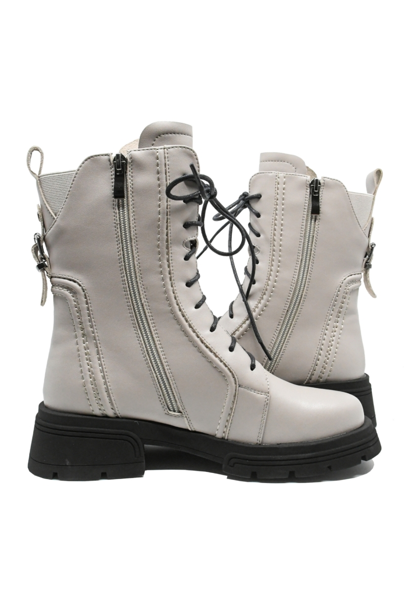 Imagine Ghete damă înalte, gri, din piele naturală cu șireturi lungi GOR2507