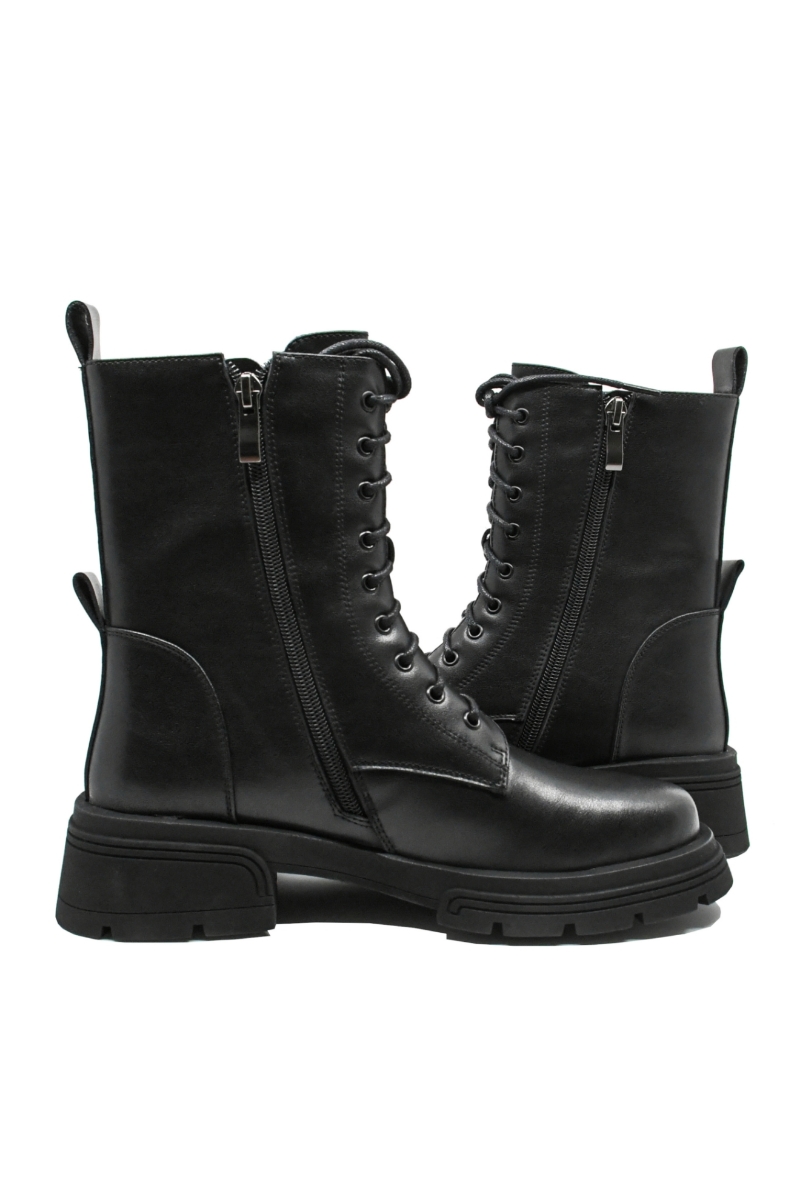 Imagine Ghete damă înalte, negre, din piele naturală cu șireturi lungi GOR2505