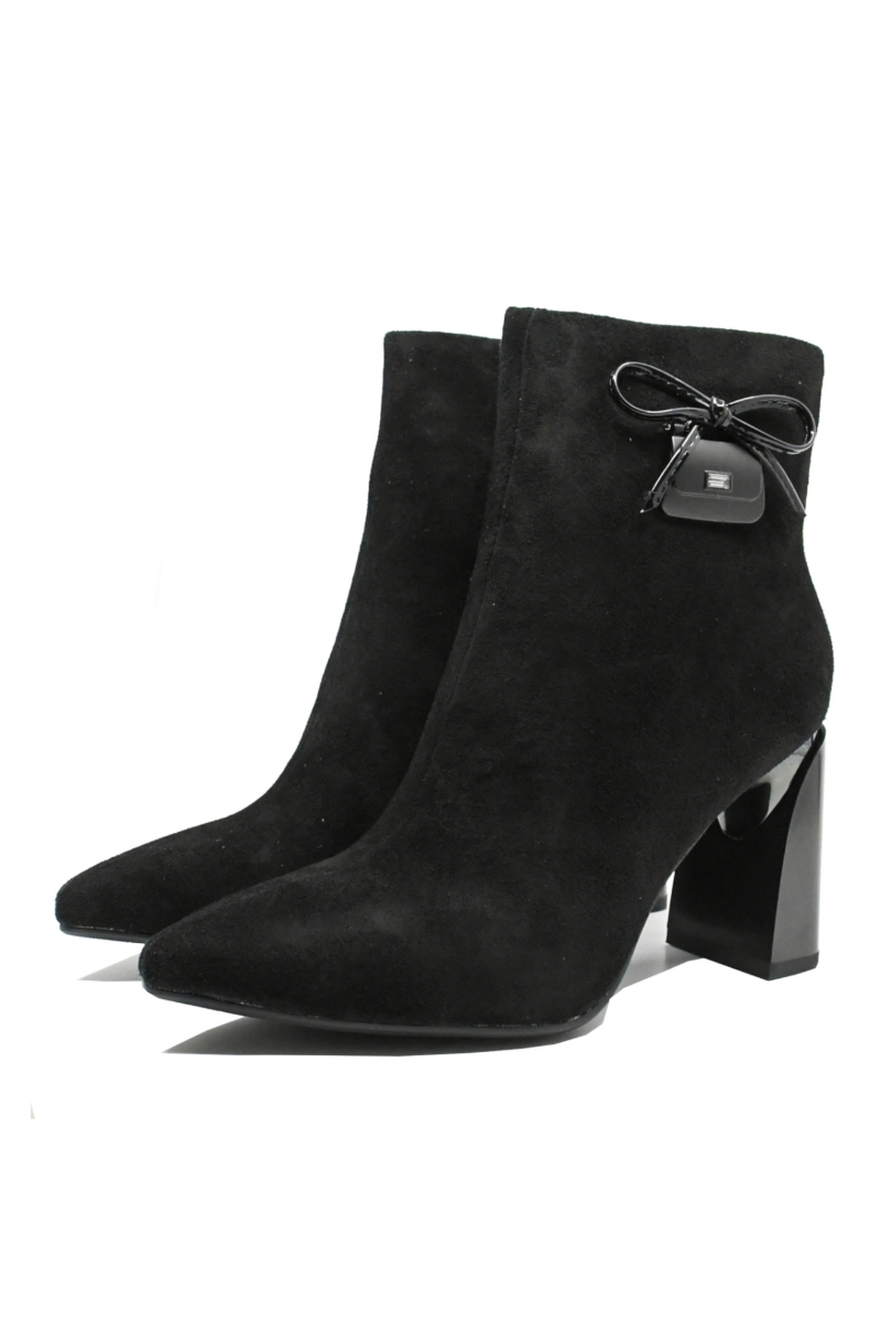 Imagine Botine damă înalte, negre, din piele întoarsă, cu fundiță decorativă GOR2575