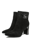 Imagine Botine damă înalte, negre, din piele întoarsă, cu fundiță decorativă GOR2575