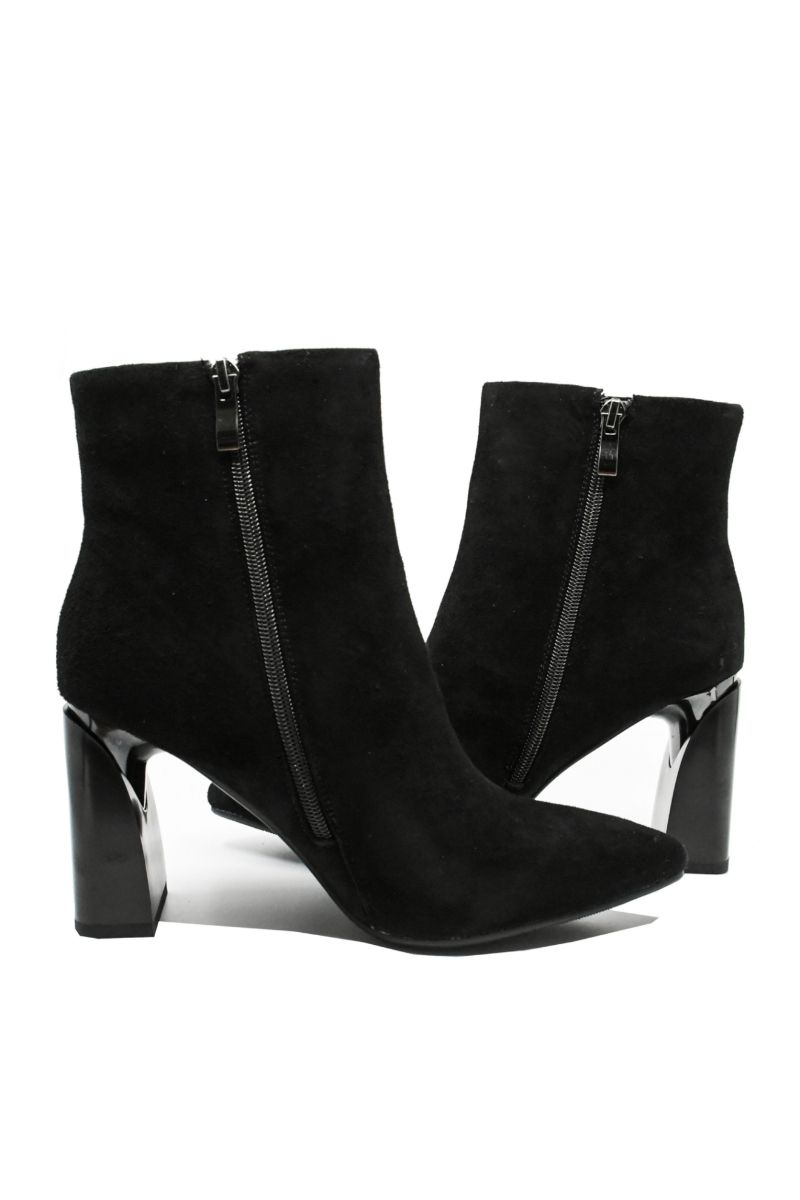 Imagine Botine damă înalte, negre, din piele întoarsă, cu fundiță decorativă GOR2575