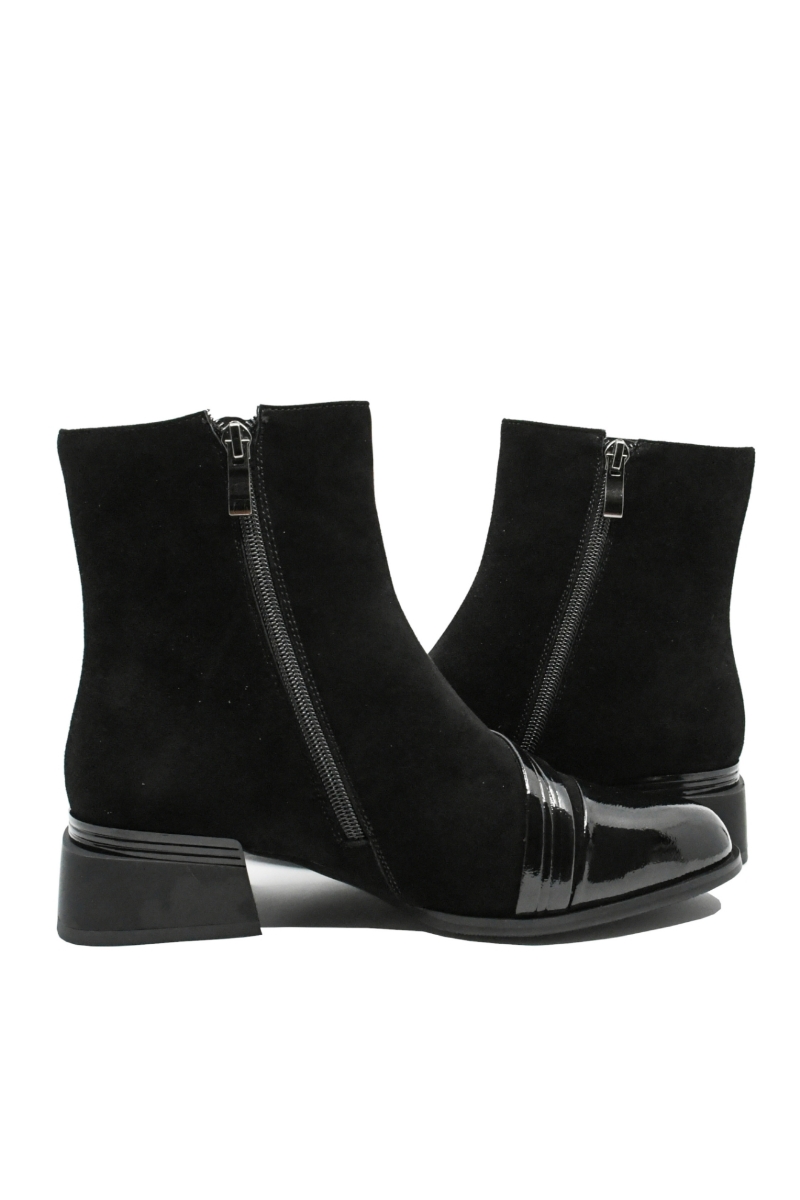 Imagine Botine înalte, negre, din piele întoarsă cu detalii din lac GOR2503