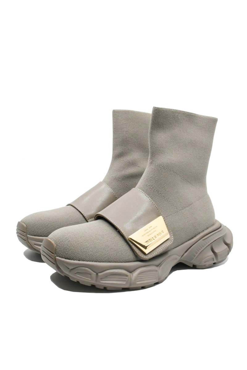 Imagine Ghete damă tricotate gri din material textil cu baretă de piele FNX8010