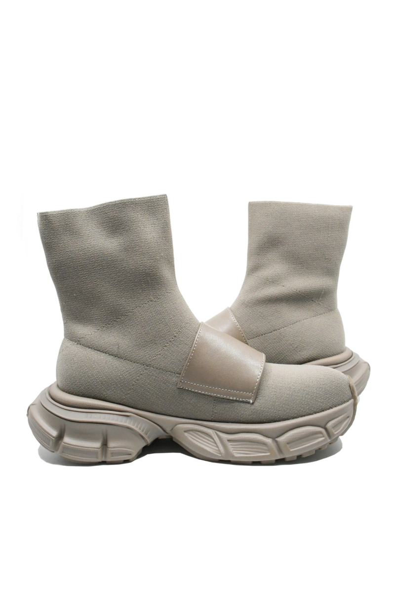 Imagine Ghete damă tricotate gri din material textil cu baretă de piele FNX8010