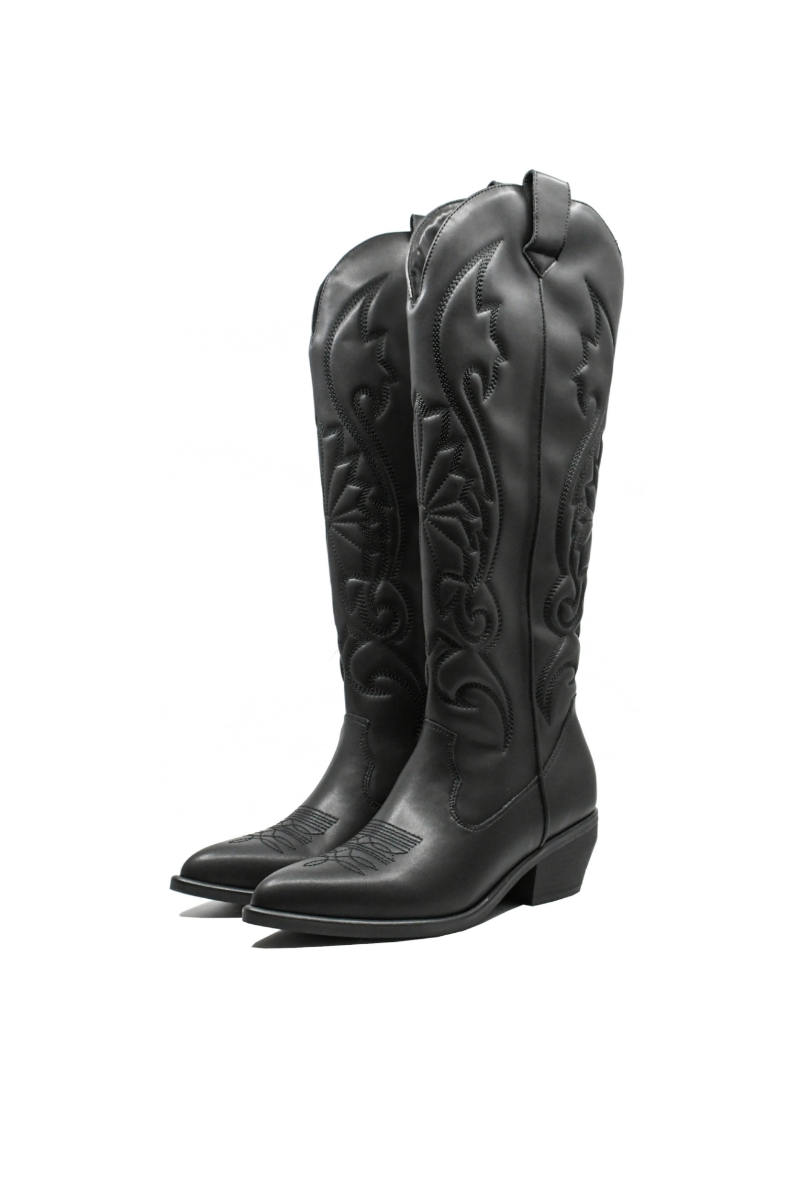 Imagine Cizme damă ciocate negre din piele naturală cu carâmb brodat GOR2765