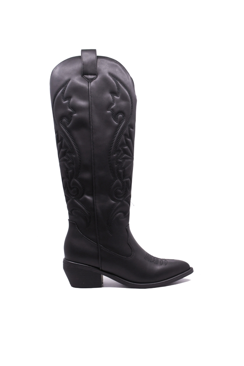 Imagine Cizme damă ciocate negre din piele naturală cu carâmb brodat GOR2765