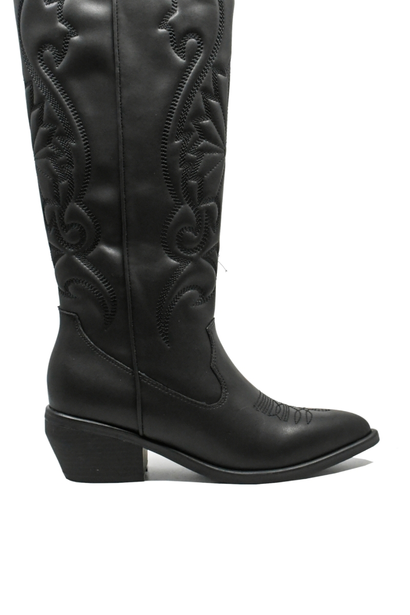 Imagine Cizme damă ciocate negre din piele naturală cu carâmb brodat GOR2765