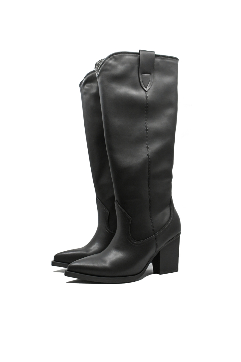 Imagine Cizme damă ciocate negre din piele naturală cu toc înalt GOR29801