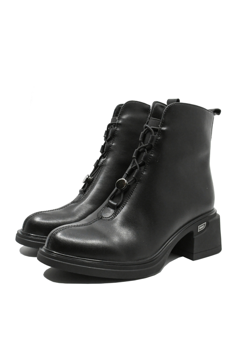 Imagine Ghete damă cu șireturi decorative, negre, din piele naturală GOR11239