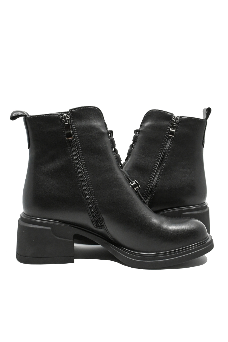 Imagine Ghete damă cu șireturi decorative, negre, din piele naturală GOR11239