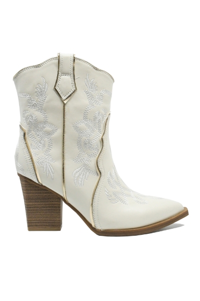 Imagine Ghete damă ciocate brodate, albe, din piele naturală GOR2460