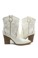 Imagine Ghete damă ciocate brodate, albe, din piele naturală GOR2460