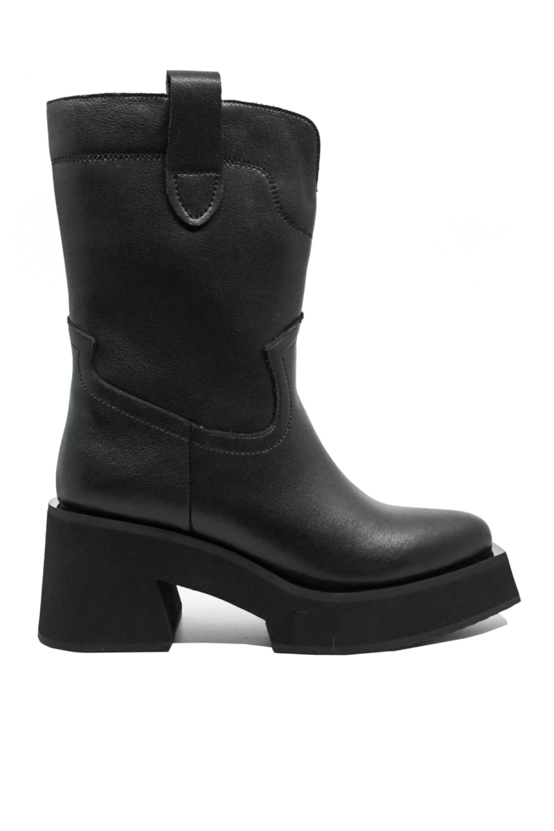 Imagine Ghete damă cu platformă și toc masiv negre, din piele naturală GOR305