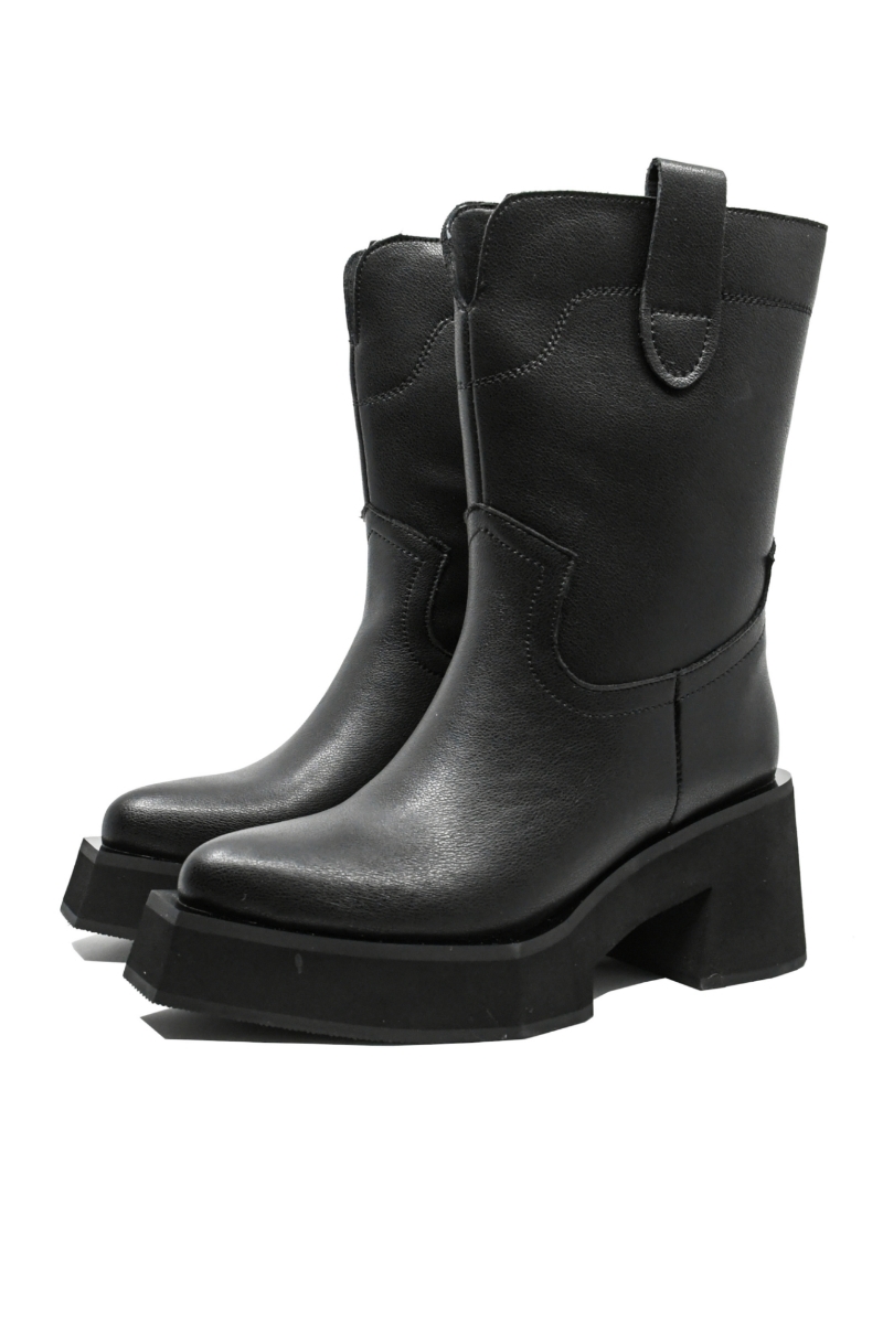 Imagine Ghete damă cu platformă și toc masiv negre, din piele naturală GOR305