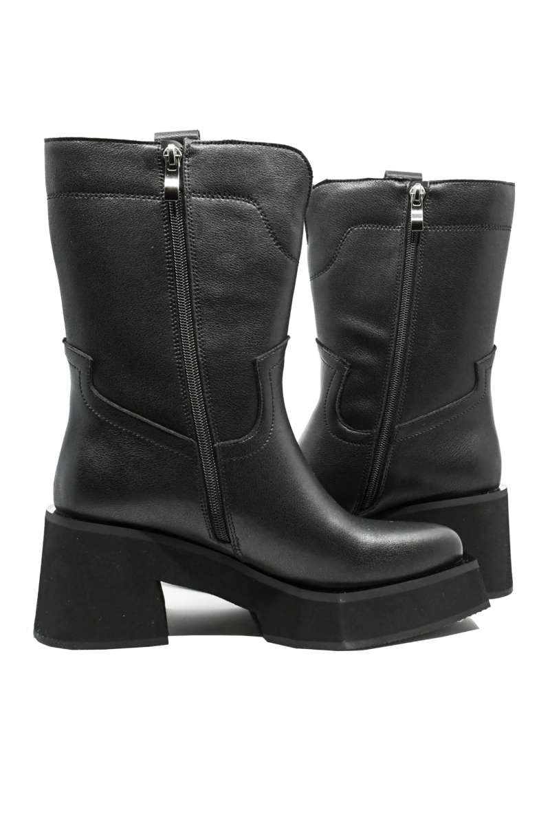 Imagine Ghete damă cu platformă și toc masiv negre, din piele naturală GOR305