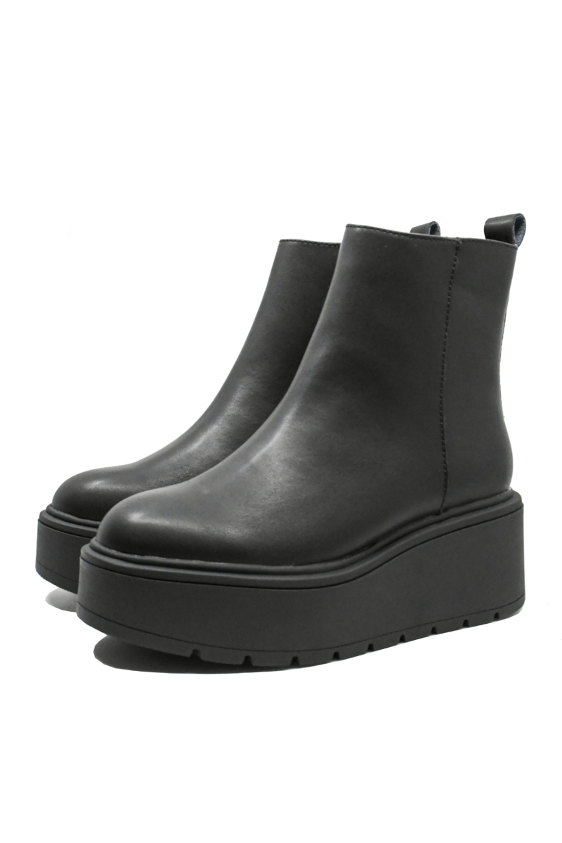 Imagine Ghete damă cu platformă wedge, negre, din piele naturală GOR10720