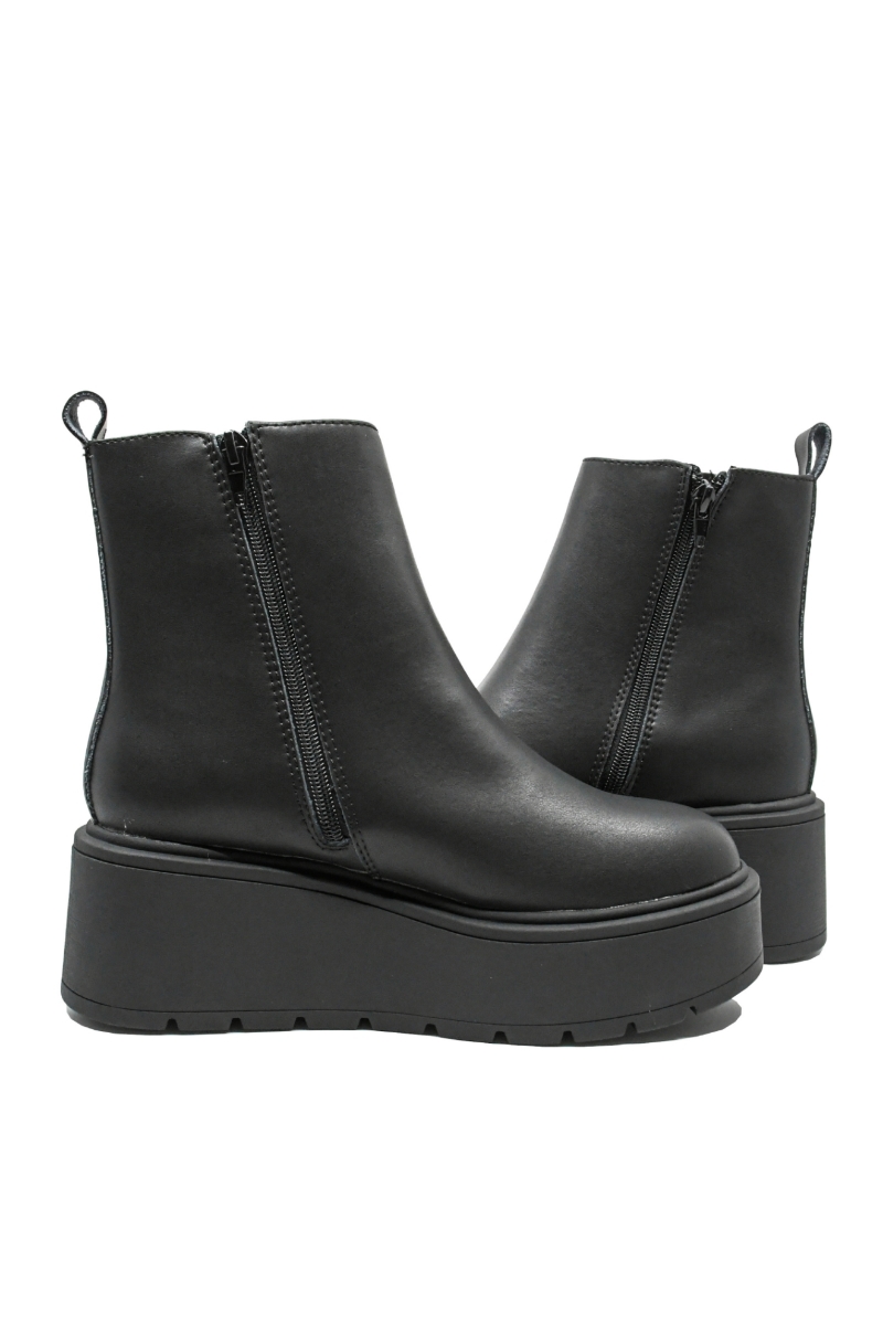 Imagine Ghete damă cu platformă wedge, negre, din piele naturală GOR10720