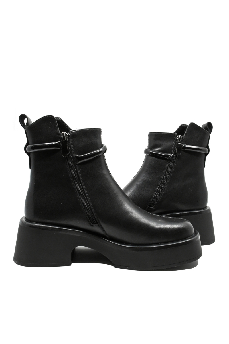 Imagine Ghete platformă cu brățară la gleznă, negre din piele naturală GOR5182