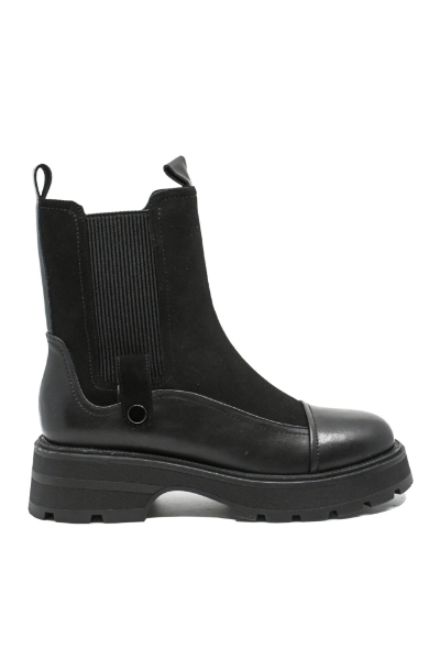 Imagine Ghete damă cu platformă, negre, din piele întoarsă cu panou elastic GOR6010NV