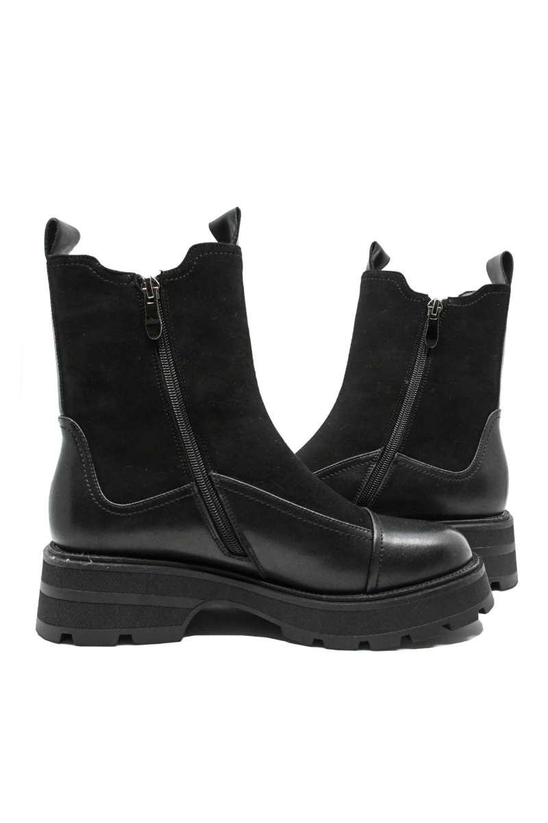 Imagine Ghete damă cu platformă, negre, din piele întoarsă cu panou elastic GOR6010NV