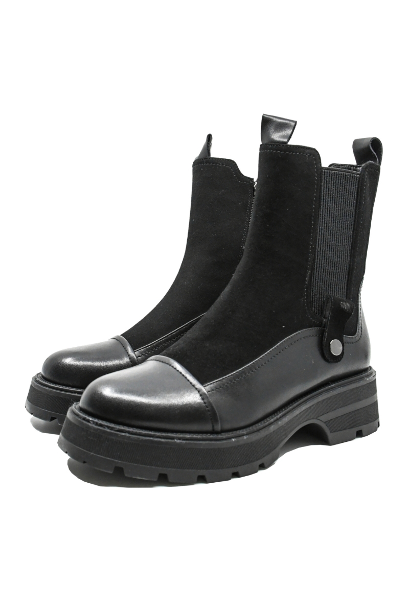 Imagine Ghete damă cu platformă, negre, din piele întoarsă cu panou elastic GOR6010NV