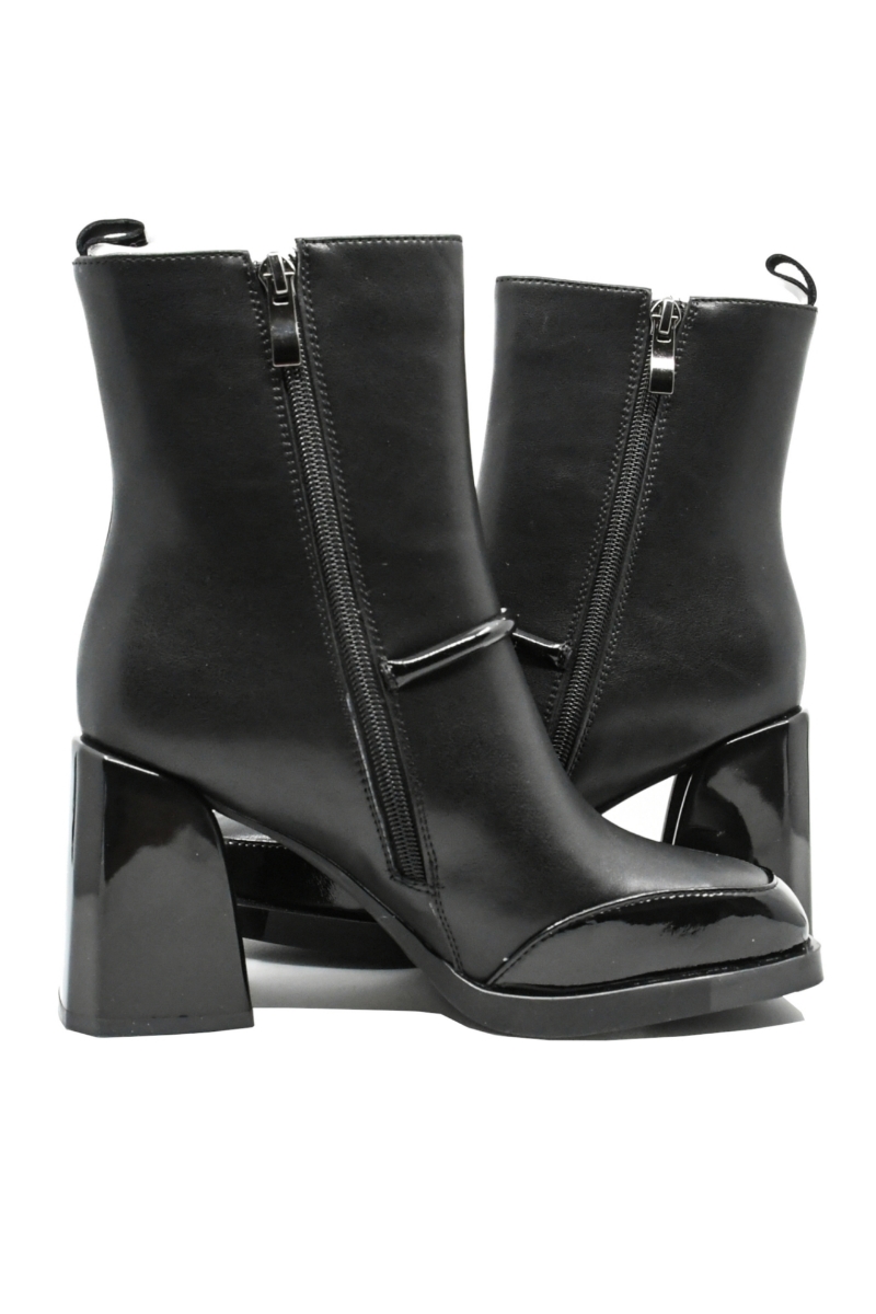 Imagine Botine damă cu vârf pătrat din lac, negre, din piele naturală GOR3145