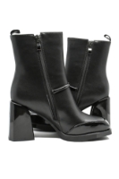 Imagine Botine damă cu vârf pătrat din lac, negre, din piele naturală GOR3145