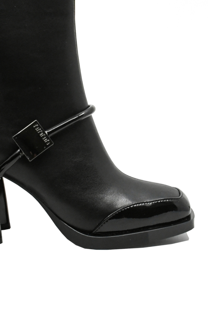 Imagine Botine damă cu vârf pătrat din lac, negre, din piele naturală GOR3145